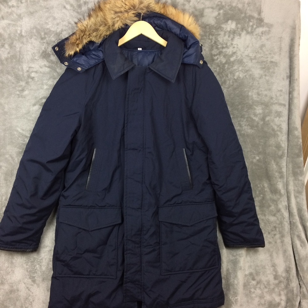 Northern Spirit Parka Jacket Mens 42 Navy Blue Down Fill Real Fur Trim Hooded